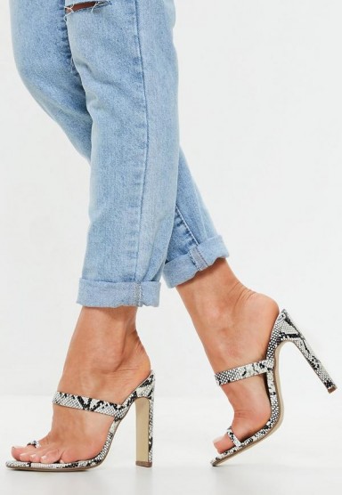 MISSGUIDED white snake print toe post barely there mules – sexy summer heels