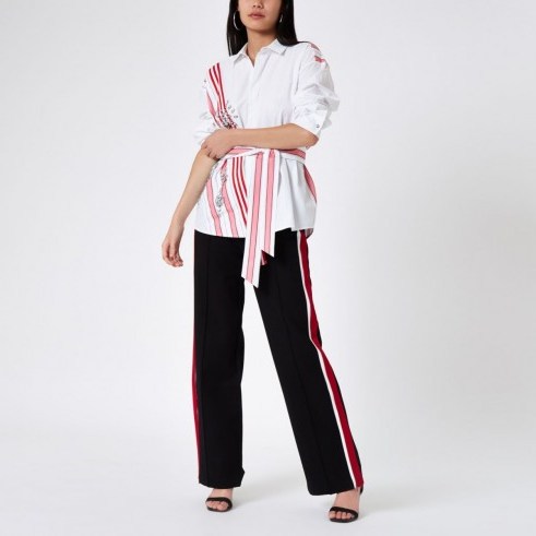 RIVER ISLAND White stripe jewel embellished belted shirt – pink stripes - flipped