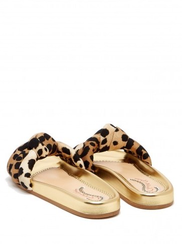 CHARLOTTE OLYMPIA X Adriana Degreas leopard-print slides ~ gold leather flats - flipped