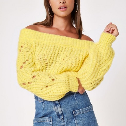 River Island Yellow knit bardot jumper | off shoulder sweater | chunky knits - flipped