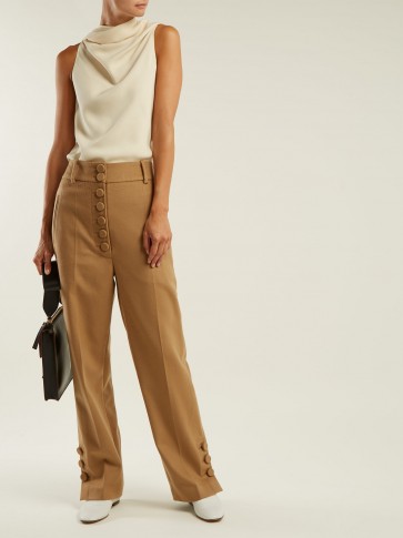 JOSEPH Young buttoned wool and cashmere-blend trousers in camel | stylish pants