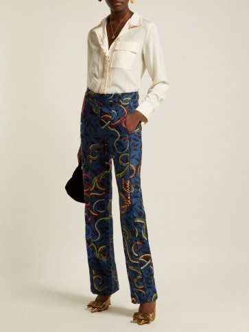 F.R.S – FOR RESTLESS SLEEPERS Zelos blue snake-print silk trousers ~ luxe printed pants