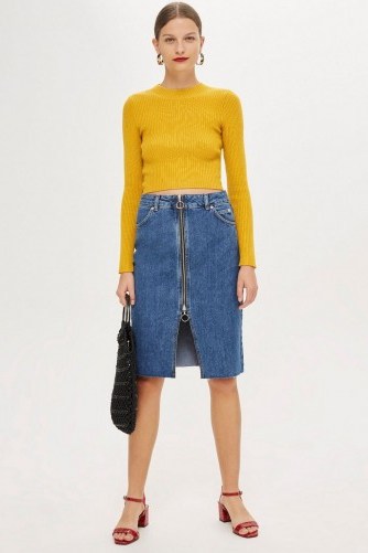 Topshop Zip Through Denim Midi Skirt | retro look - flipped