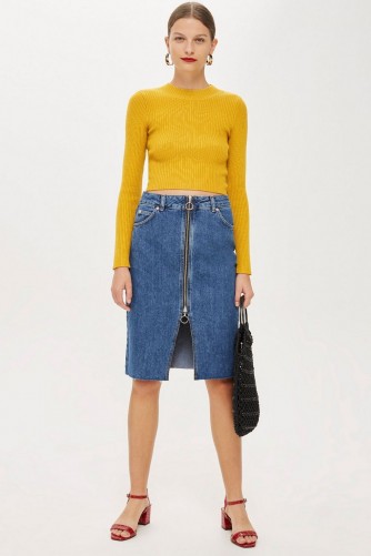 Topshop Zip Through Denim Midi Skirt | retro look