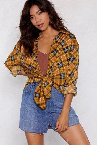 NASTY GAL After Party Vintage Bearer of Plaid News Shirt in mustard / yellow tartan - flipped