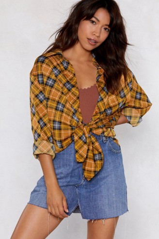 NASTY GAL After Party Vintage Bearer of Plaid News Shirt in mustard / yellow tartan
