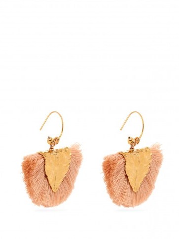 ELISE TSIKIS Agia pink tasseled leaf earrings / luxe style boho accessory - flipped