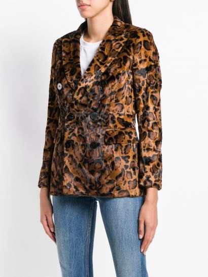 ALBERTO BIANI leopard faux fur jacket / double breasted animal print blazer / brown autumn tones - flipped