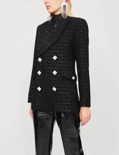 ALESSANDRA RICH Crystal-embellished metallic-tweed jacket in black. GLAMOROUS LUXE BLAZER - flipped