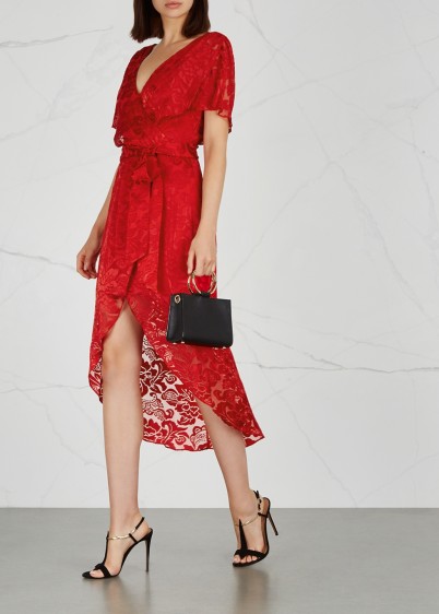 ALICE + OLIVIA Darva red devoré dress / floral lace/burnout