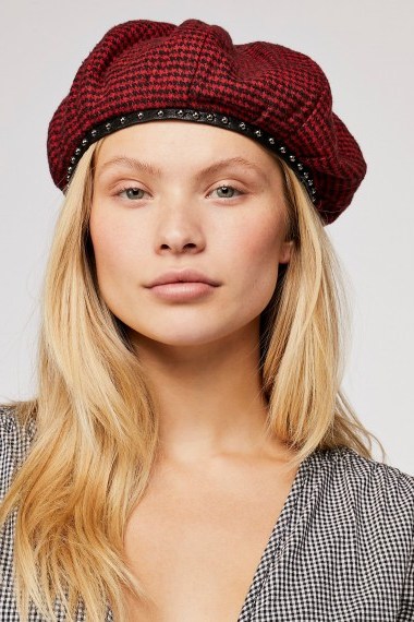 Free People Alice Studded Houndstooth Beret / dogtooth checks / chic Autumn accessory - flipped