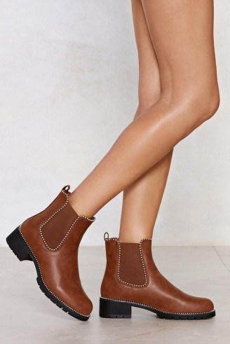 Nasty Gal All in Stud Time Chelsea Boot Tan – brown studded ankle boot - flipped