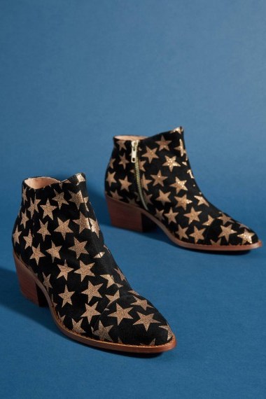 ANTHROPOLOGIE Allover-Star Suede Ankle Boots Black. METALLIC STARS - flipped
