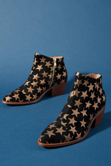 ANTHROPOLOGIE Allover-Star Suede Ankle Boots Black. METALLIC STARS