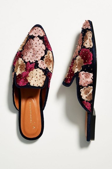 Anthropologie Studded Violet Slides in Plum – luxe flats - flipped
