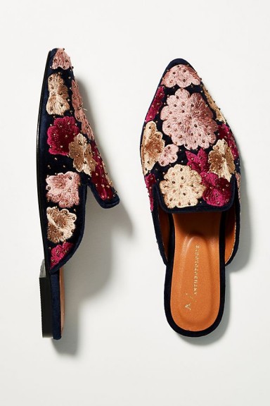 Anthropologie Studded Violet Slides in Plum – luxe flats
