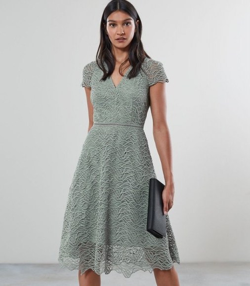 REISS ARIELLE LACE FIT AND FLARE DRESS PALE GREEN ~ feminine skater - flipped