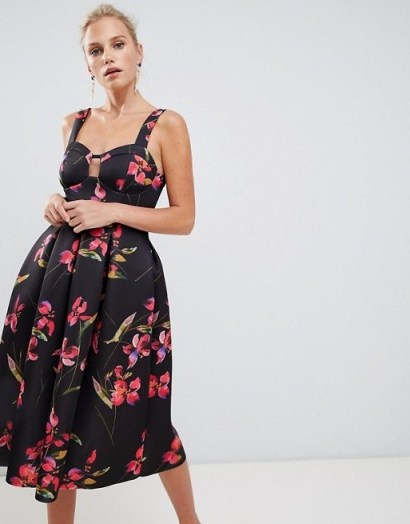 ASOS DESIGN floral print midi prom dress | fit and flare party frock - flipped