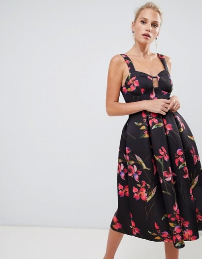ASOS DESIGN floral print midi prom dress | fit and flare party frock