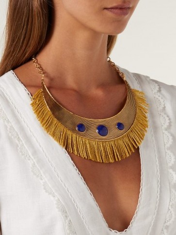 AURÉLIE BIDERMANN Azzura lapis stone fringe necklace | boho blue stone statement necklaces - flipped