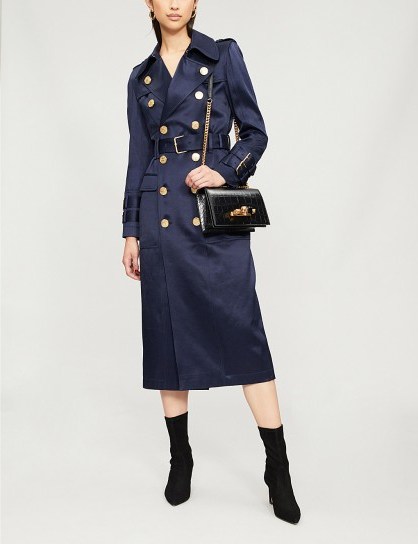 BALMAIN Double-breasted woven-twill trench coat Bleu fonce ~ chic military style - flipped