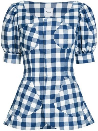 BAMBAH blue and white royal gingham tunic – check print puffed sleeved top - flipped