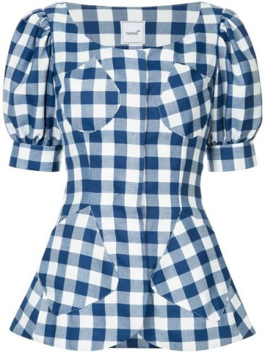 BAMBAH blue and white royal gingham tunic – check print puffed sleeved top