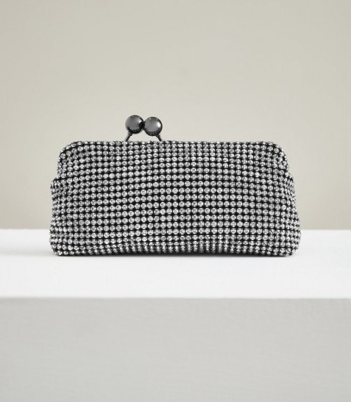 REISS BELL EMBELLISHED CLUTCH SILVER ~ crystal evening bag - flipped