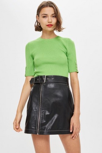 Topshop Belted Black Leather Mini Skirt - flipped