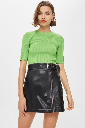 Topshop Belted Black Leather Mini Skirt