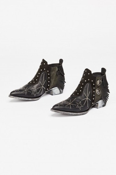 Mexicana Bev Western Boot in Black / cool studded fringe-trimmed ankle boots - flipped