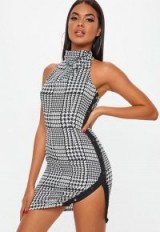 MISSGUIDED black dog tooth popper side mini dress / houndstooth checks
