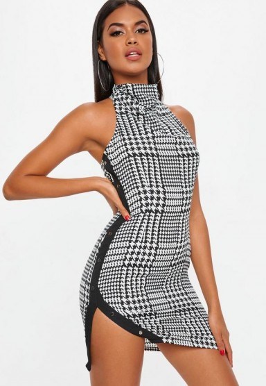 MISSGUIDED black dog tooth popper side mini dress / houndstooth checks - flipped