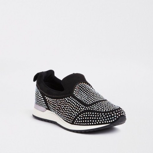 River Island Black sequin heatseal trainers | sports luxe sneakers - flipped