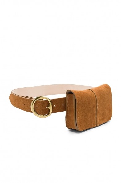 B-Low the Belt X REVOLVE SIDNEY BELT BAG in Camel & Brass | brown suede bum bags | autumn fanny pack - flipped