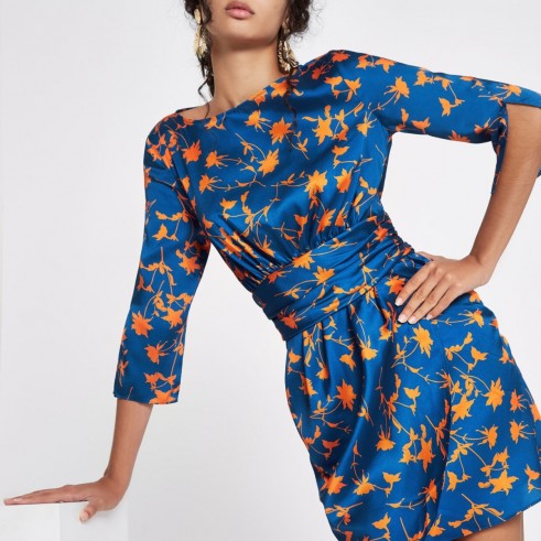 River Island Blue floral print wrap dress | waisted party frock