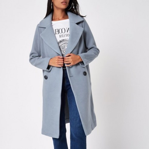 River Island Blue wool double breasted coat – casual chic - flipped