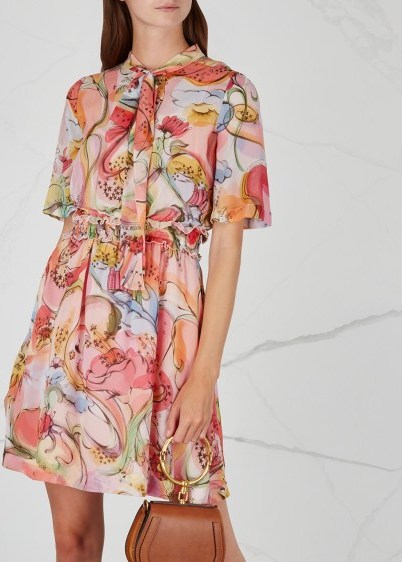 BOUTIQUE MOSCHINO Fantasy-print silk chiffon dress – feminine & floaty fabric – swirly prints - flipped
