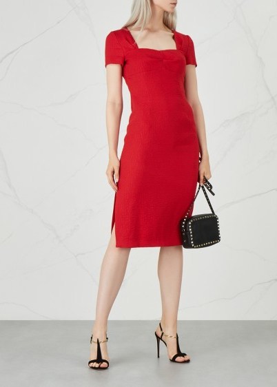BOUTIQUE MOSCHINO Red textured jacquard dress ~ sweetheart neckline - flipped