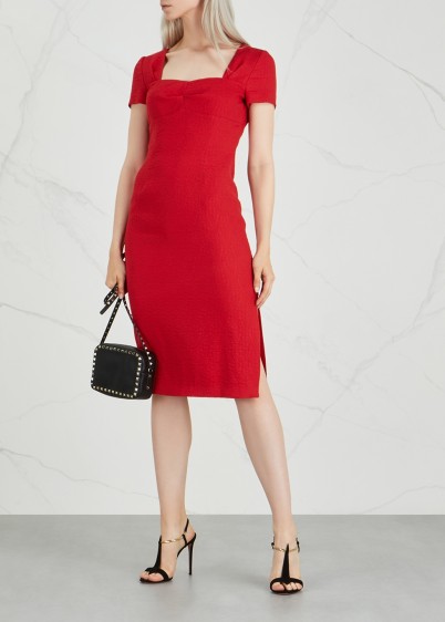 BOUTIQUE MOSCHINO Red textured jacquard dress ~ sweetheart neckline