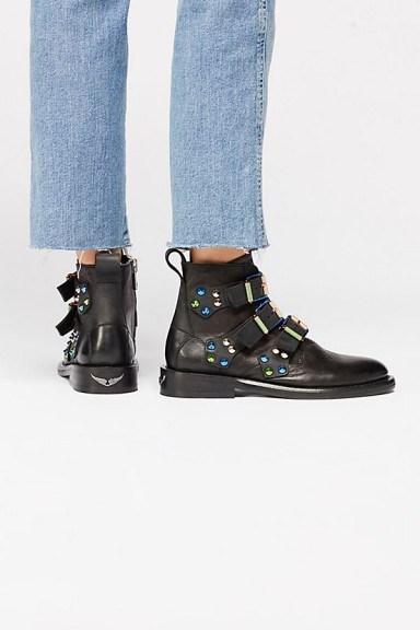 Zadig & Voltaire Break Away Ankle Boot in Black / coloured studs and buckled boots - flipped