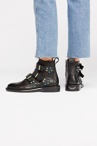 Zadig & Voltaire Break Away Ankle Boot in Black / coloured studs and buckled boots