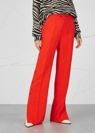 BRØGGER Gurli red wide-leg wool trousers | stud-fastening hems - flipped