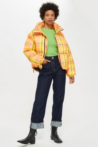 TOPSHOP Bright Check Puffa Jacket in yellow / checked puffer - flipped