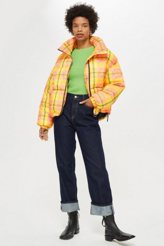 TOPSHOP Bright Check Puffa Jacket in yellow / checked puffer