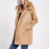 River Island Brown faux fur collar swing coat / autumn coats / autumnal colours