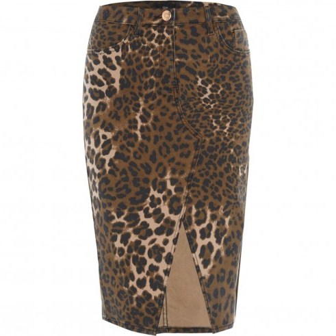 River Island Brown leopard print split hem pencil skirt | animal prints - flipped