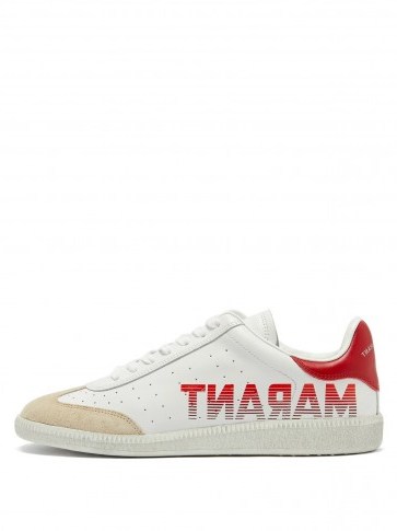 ISABEL MARANT Bryce white leather low-top trainers / logo sports fashion - flipped