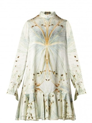 ALEXANDER MCQUEEN Butterfly-print blue silk mini dress | luxe fashion | dream dresses - flipped