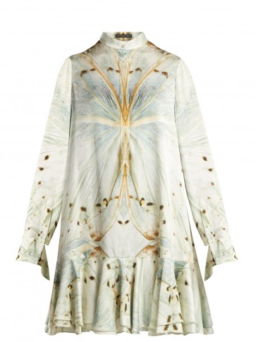 ALEXANDER MCQUEEN Butterfly-print blue silk mini dress | luxe fashion | dream dresses
